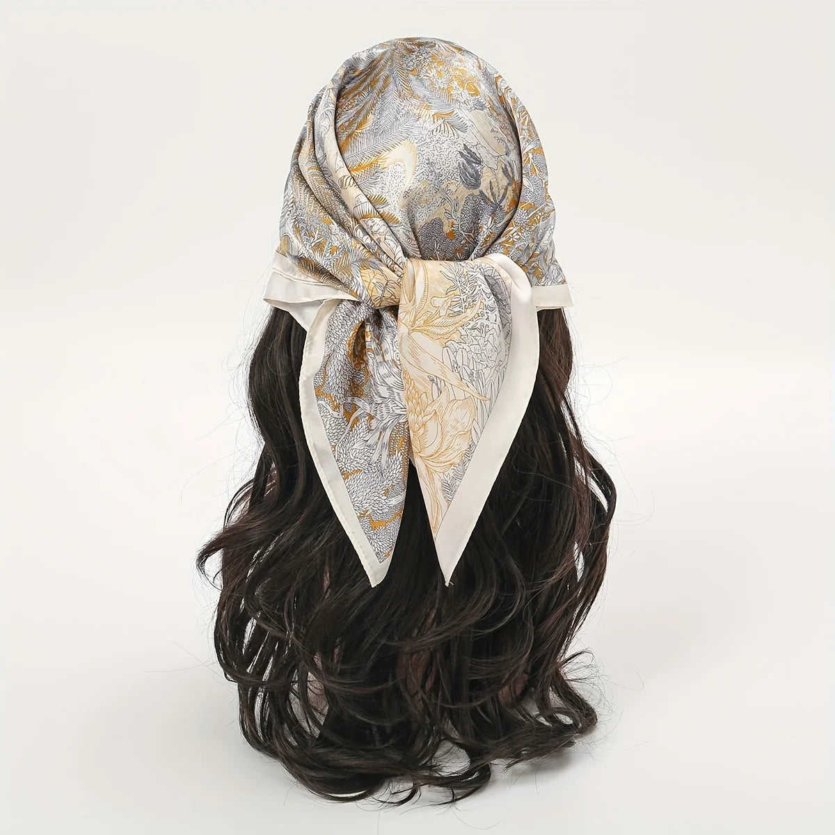 Bohemian Style Floral Print Women’s Square Silk Scarf Satin Head Wrap Tropical Leaf Flower Design Scarves Bandana Hijab