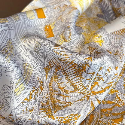Bohemian Style Floral Print Women’s Square Silk Scarf Satin Head Wrap Tropical Leaf Flower Design Scarves Bandana Hijab